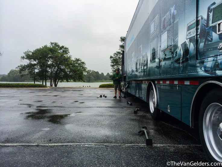 Setting up in the rain