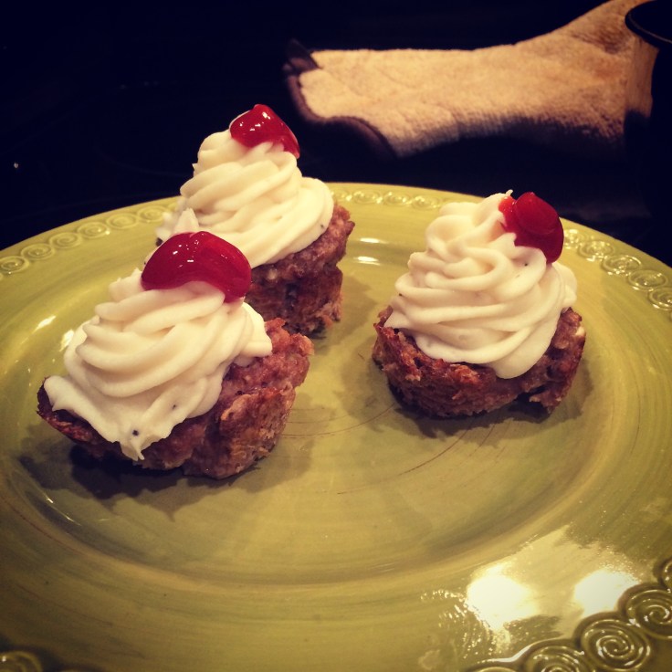 My mom made meatloaf "cupcakes" for me.  That is mashed potato frosting!! 